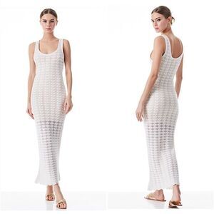 Xhiliration ivory scoop neck crochet knit maxi boho beachy swim beach dress XL